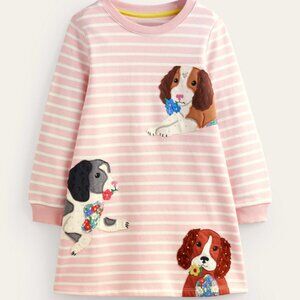 NWT Mini Boden RARE Pink Puppies Sweatshirt Dress 6/7Y